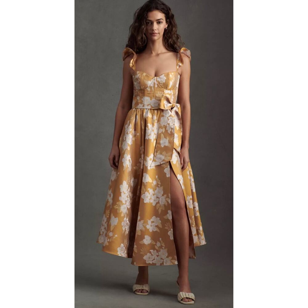 V. Chapman Gold Floral Midi Dress